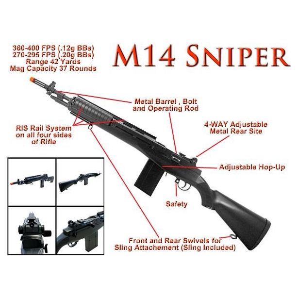 M160-A1 M14 M1 Garand Spring Airsoft Sniper Rifle Scale 1:1 Real Bolt Metal Core