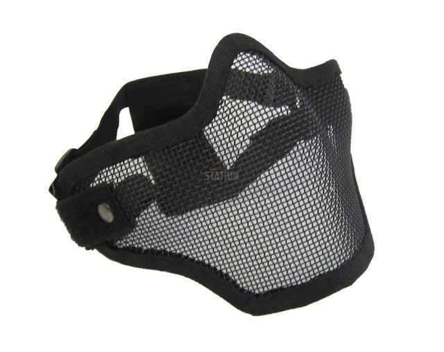 Black steel mesh half face mask designed for Airsoft, offering lightweight and durable protection for intense gameplay