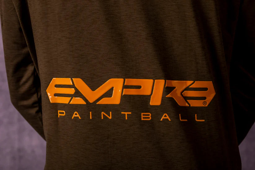 View of orange text that says Empire and Paintball