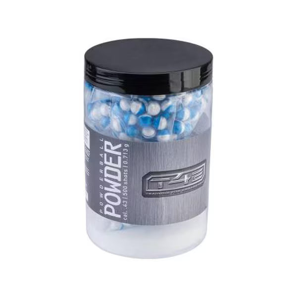 T4E .43 Caliber Powder Ball Paintballs – 500 Count Jar, Blue and White, for Training and Simulation