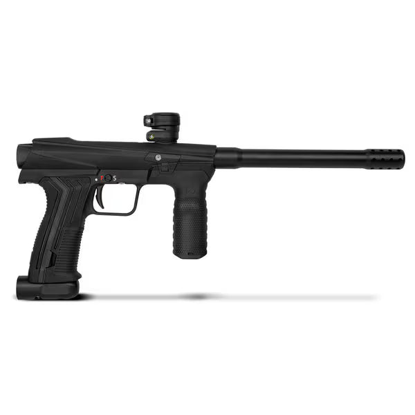 Side view of Eclipse EMEK 100 paintball gun featuring clamping feedneck and aluminum barrel