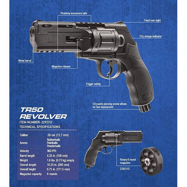 Valken Combat Grey T4E TR50 Paintball Revolver - .50 Caliber Revolver