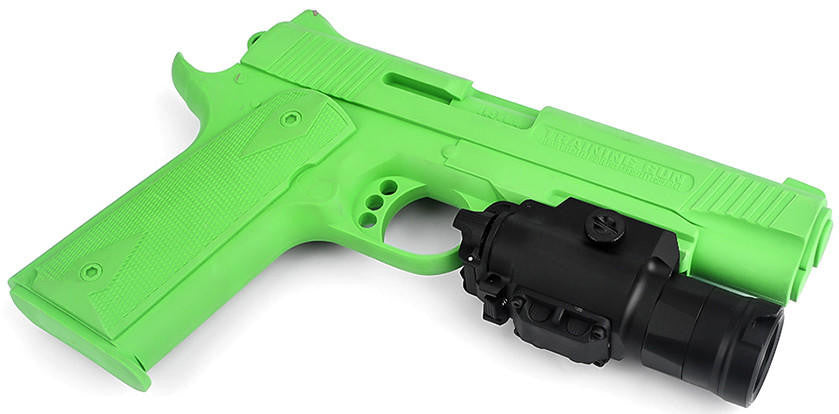 ACW XH35 800 lumen tactical pistol light black mounted on airsoft pistol rail