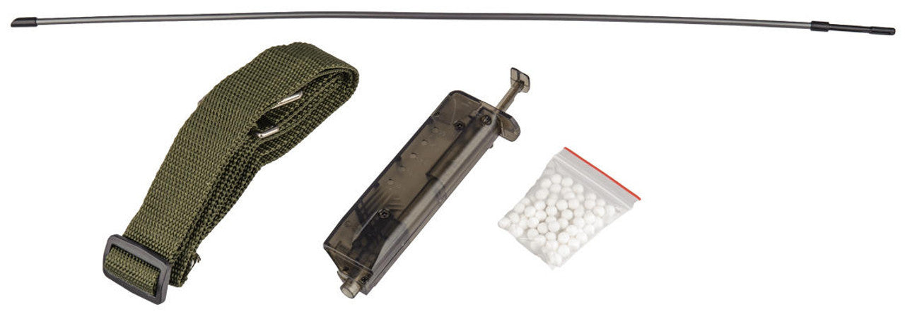 AGM Bolt Action Airsoft Sniper Rifle with Bipod - Black cleaning rod, sling, bb loader, and sample bbs