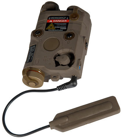 Dark earth PEQ-15 airsoft laser and flashlight module top view