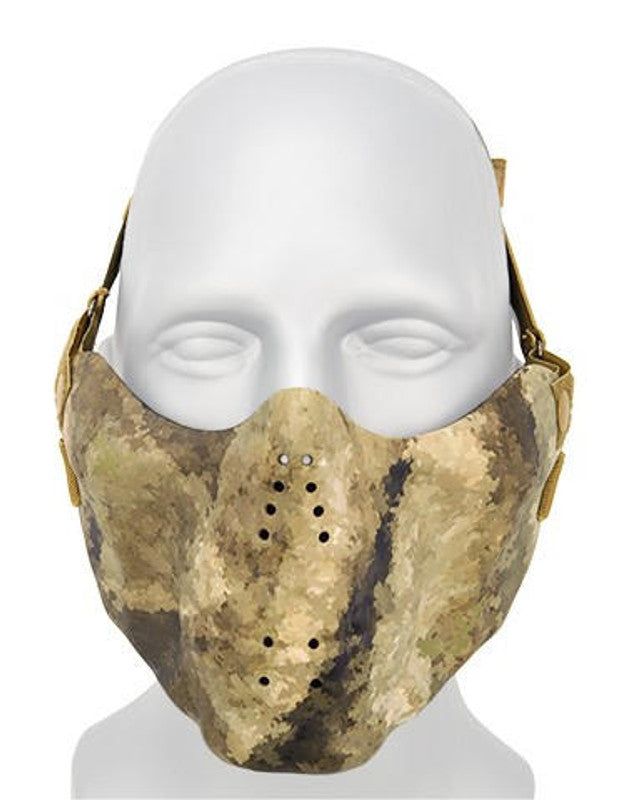 AMA Tactical Skull Half-Face Mask featuring bold skull design, lightweight and durable polymer construction, ergonomic fit, and ventilation for airsoft lower face protection