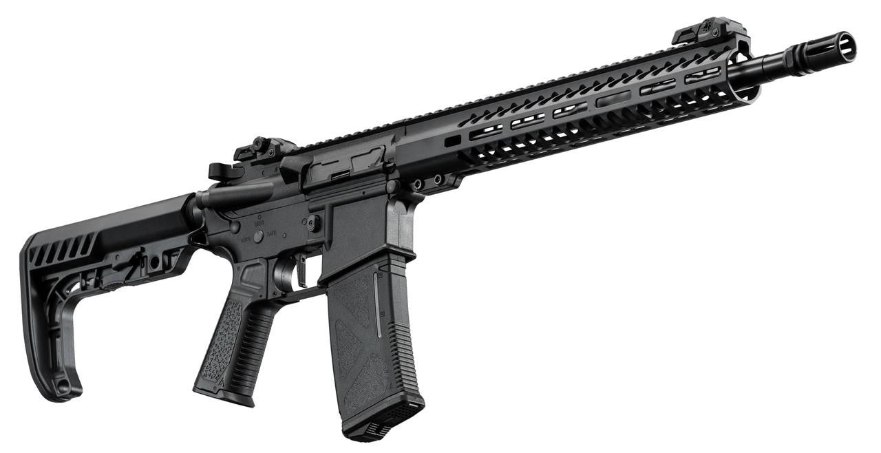 Angled front view of the Arcturus MOD2 Carbine, focusing on the 12.2" M-LOK rail system and mock suppressor flash hider.