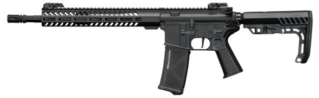 Side view of the Arcturus Advancer MOD2 Minimalist Carbine 12.2" LITE AEG Airsoft Rifle in black, showing the full profile with M-LOK handguard and minimalist stock.