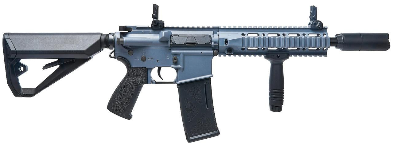 Arcturus LWT MK-II CQB 10" AEG Rifle Two-Tone starter pack - right side view of the Airsoft rifle showing pistol grip, attached magazine, stock, muzzle, iron sight, trigger, and foregrip