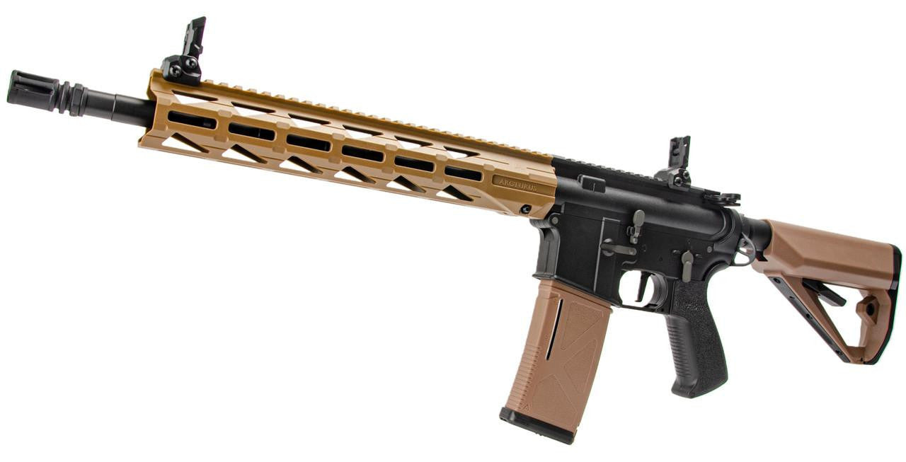 Arcturus LWT MK-III airsoft rifle in black and tan, left side view of the rifle