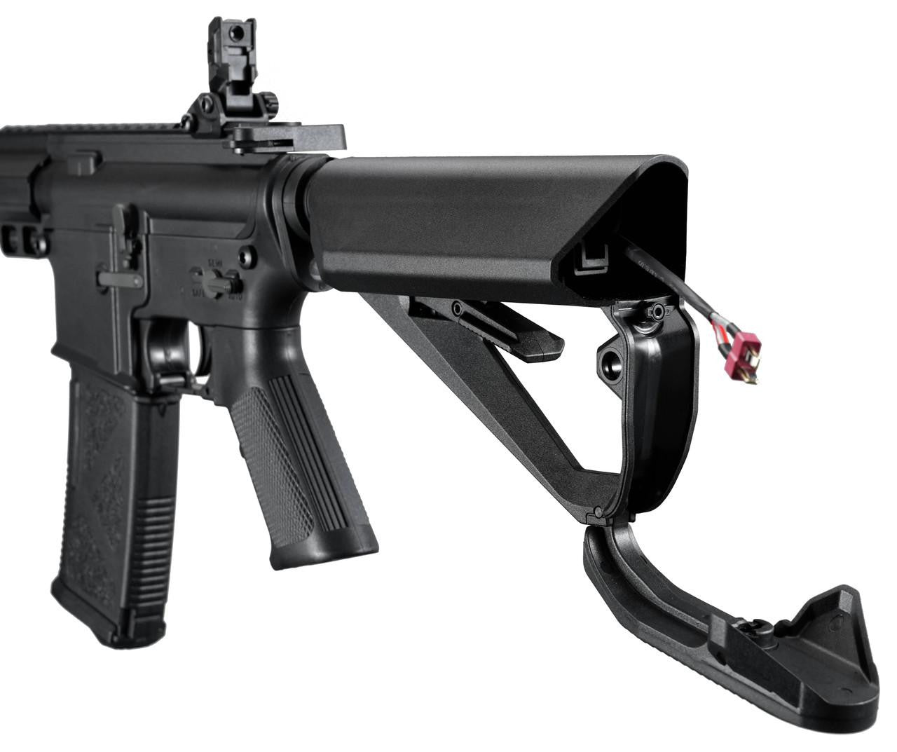 Arcturus NEO MOD1 SBR 7.9 inch AEG ME Airsoft Rifle in black battery connector compartment