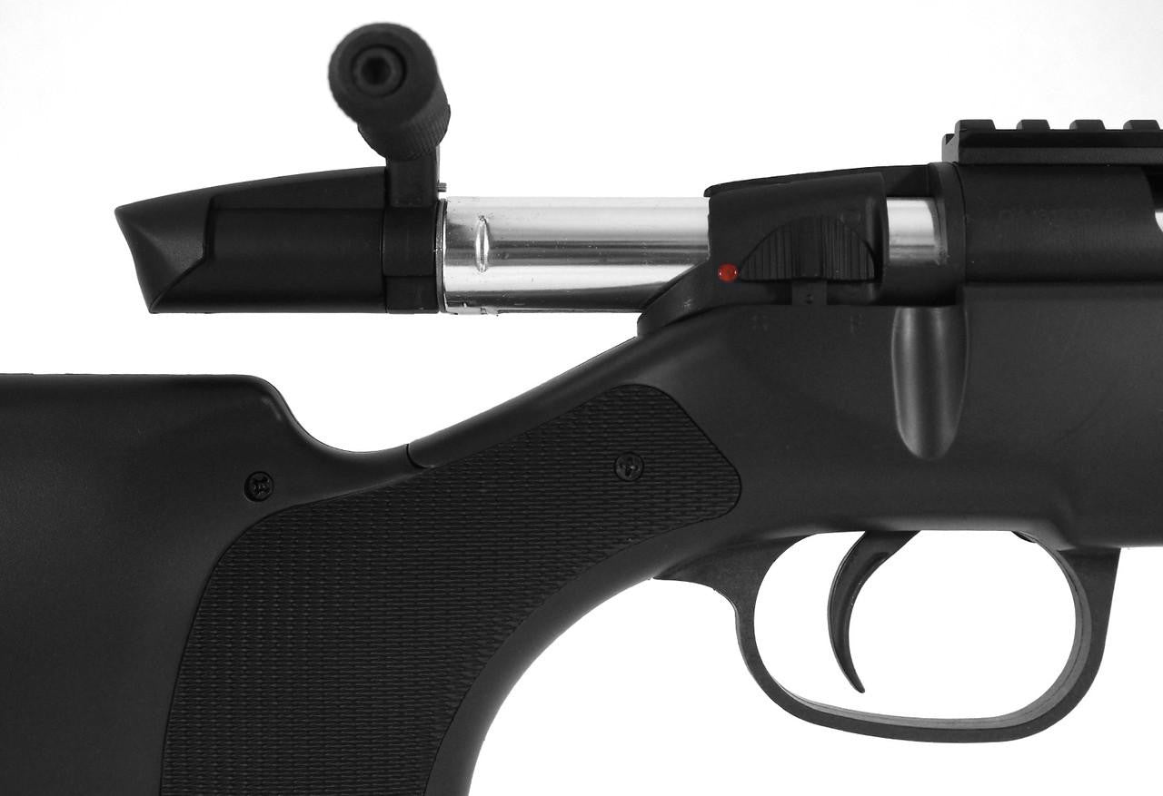ASG Steyr SSG 69 P2 black bolt action airsoft sniper rifle with adjustable stock and scope mount with bold view