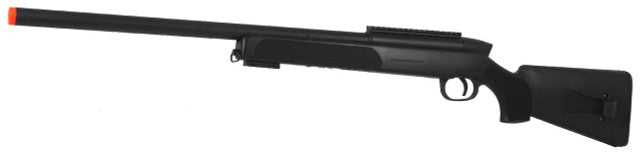 ASG Steyr SSG 69 P2 black bolt action airsoft sniper rifle with adjustable stock and scope mount upward view