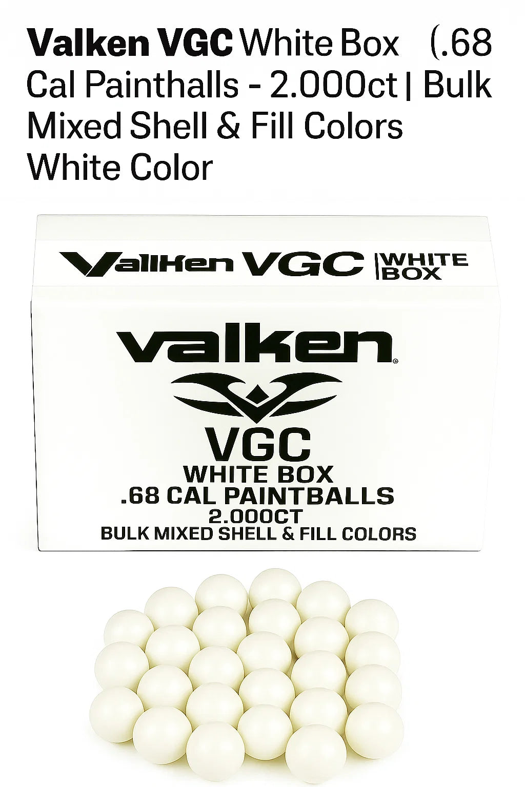 Valken VGC White Box .68 Cal Paintballs – 2,000ct | Bulk Mixed Shell & Fill Colors