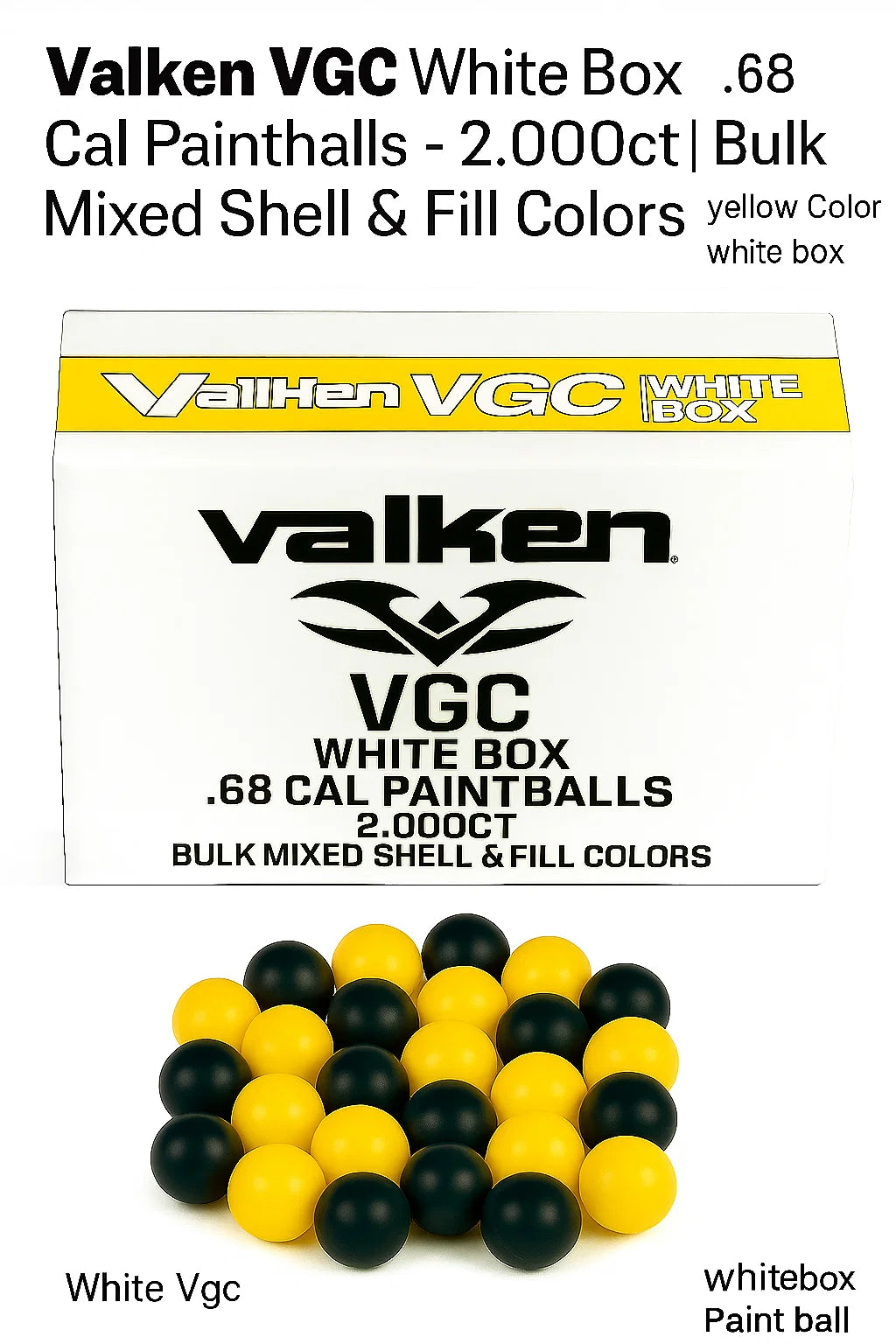 Valken VGC White Box .68 Cal Paintballs – 2,000ct | Bulk Mixed Shell & Fill Colors