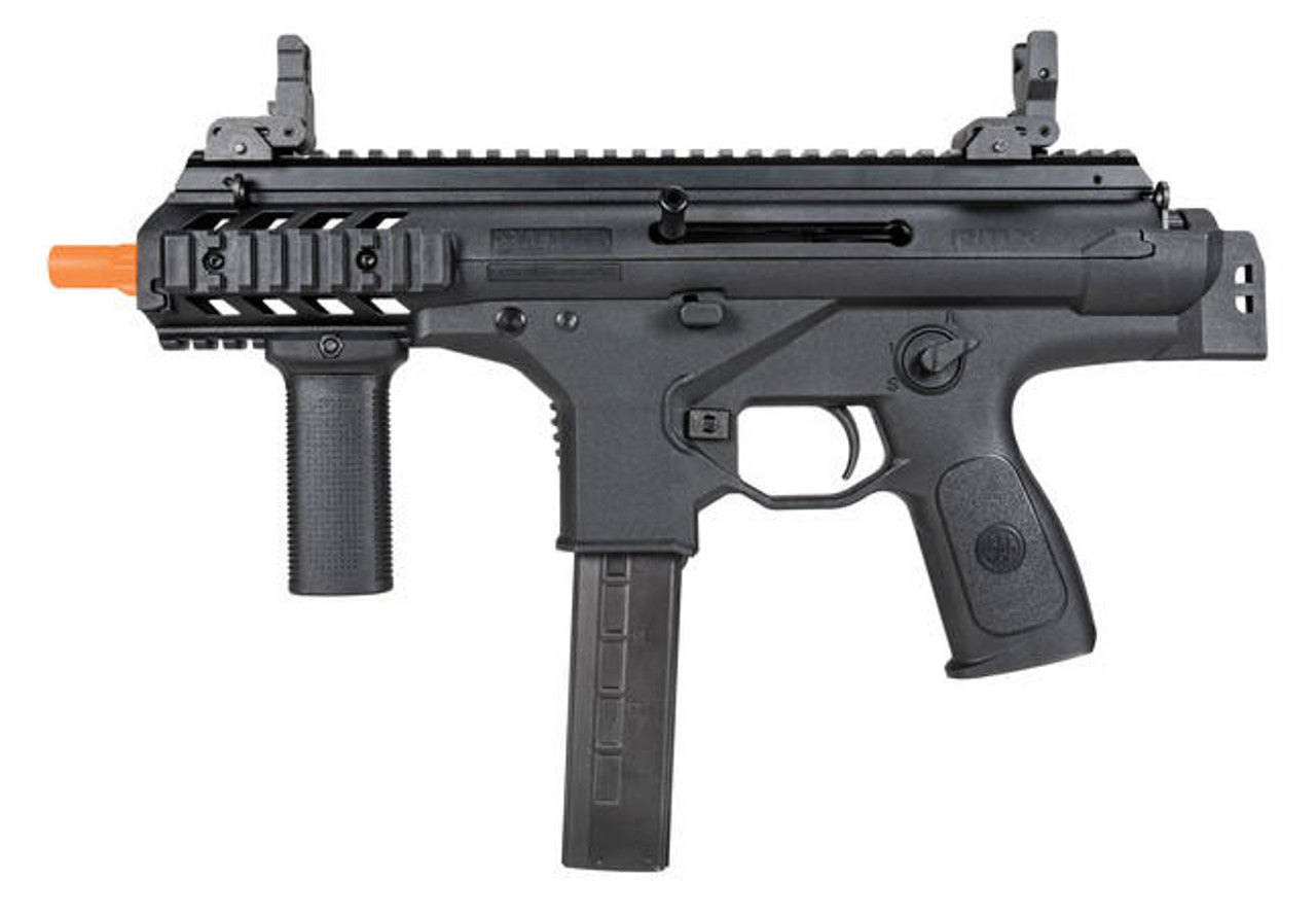 Close-up of Beretta PMX GBB Airsoft Rifle receiver showing official Beretta trademarks and selector switch right side