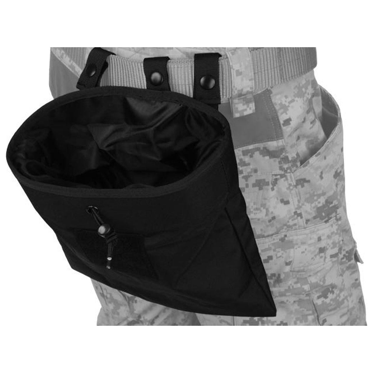 "Black Lancer Tactical 341BN Nylon Large Foldable Dump Pouch, lightweight at 9.3 oz (0.58 lbs), made from durable 600D nylon, measures 11.25"x11.25", versatile for tactical use.