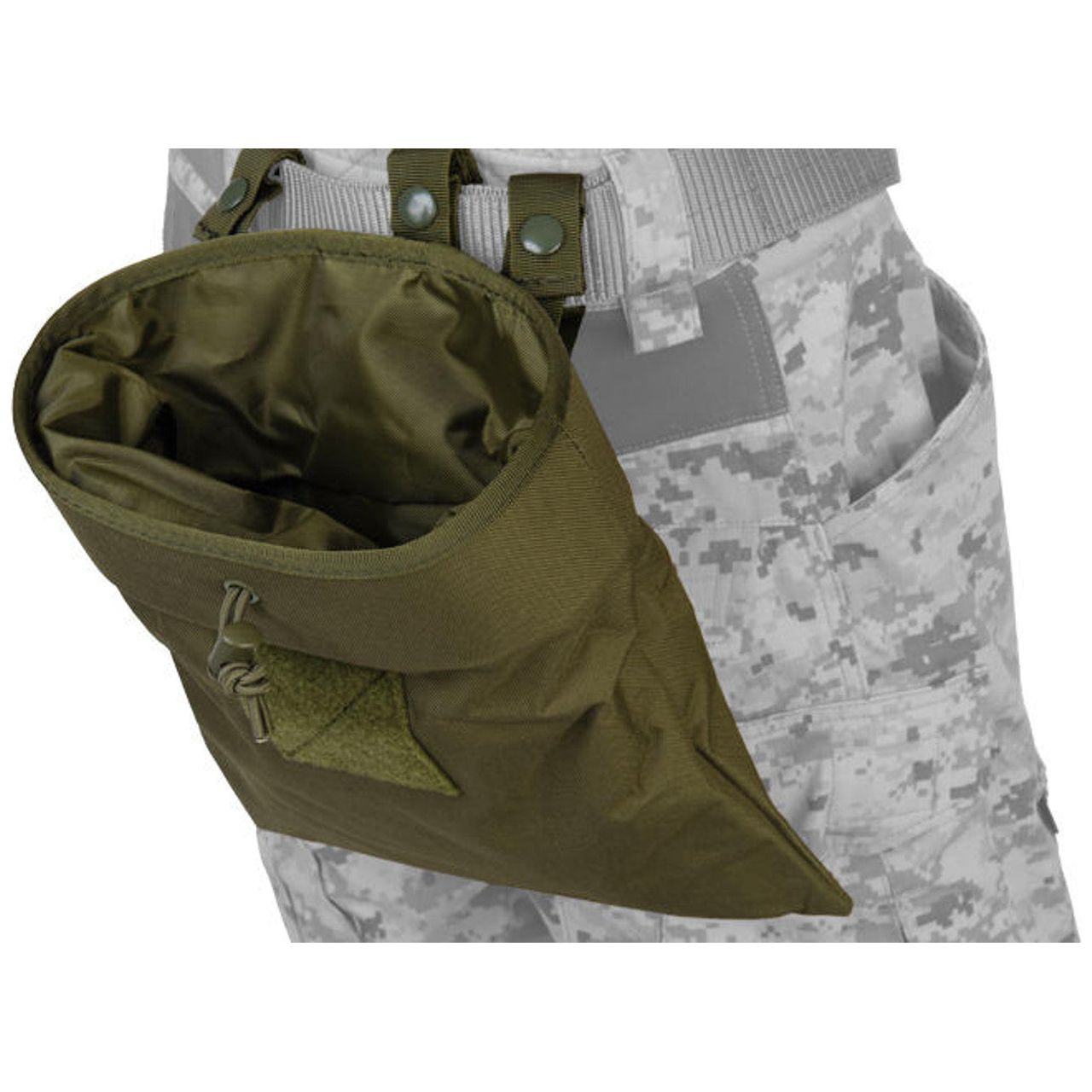 "Lancer Tactical 341GN Nylon Large Foldable Dump Pouch in OD Green, made from durable 600D nylon with a quick drawstring closure, foldable design, and MOLLE compatibility for versatile attachment options.