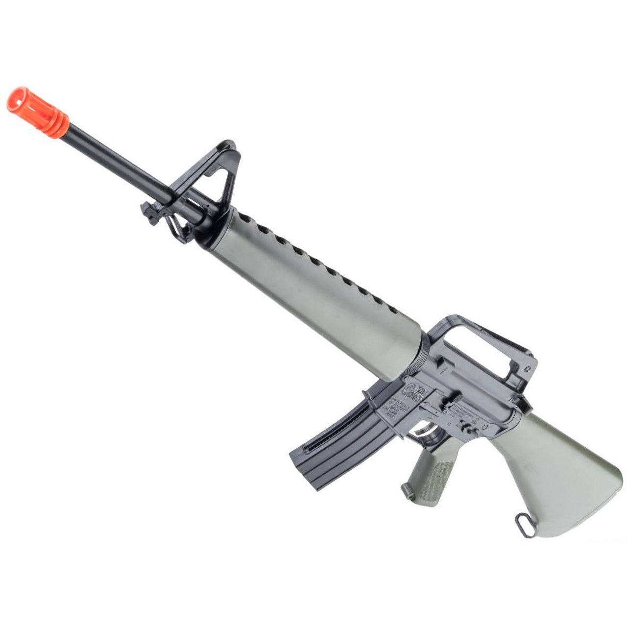 Colt M16A1 Spring Airsoft Rifle in Ranger Green with full-size Vietnam War replica design and carry handle