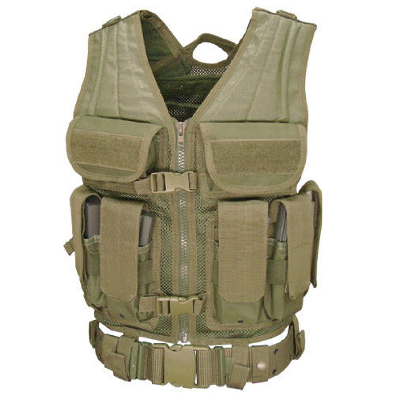 Front View of Condor Elite Tactical Vest in OD Green – MOLLE Webbing and Double Mag Pouches
