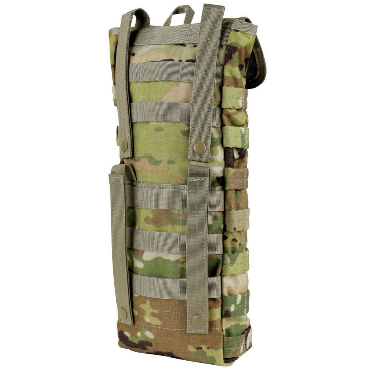 Condor Water Hydration Carrier Multicam attached to tactical vest with hydration reservoir in place