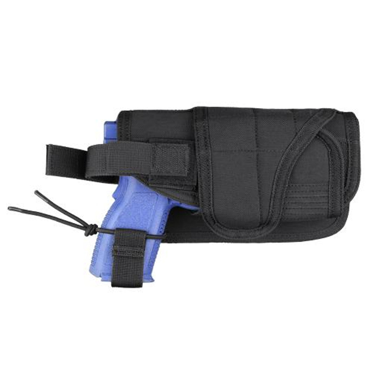 "Image of the Condor MOLLE Horizontal Tactical Holster in Black, featuring adjustable straps, a quick-release buckle, and MOLLE compatibility for secure and versatile pistol carry