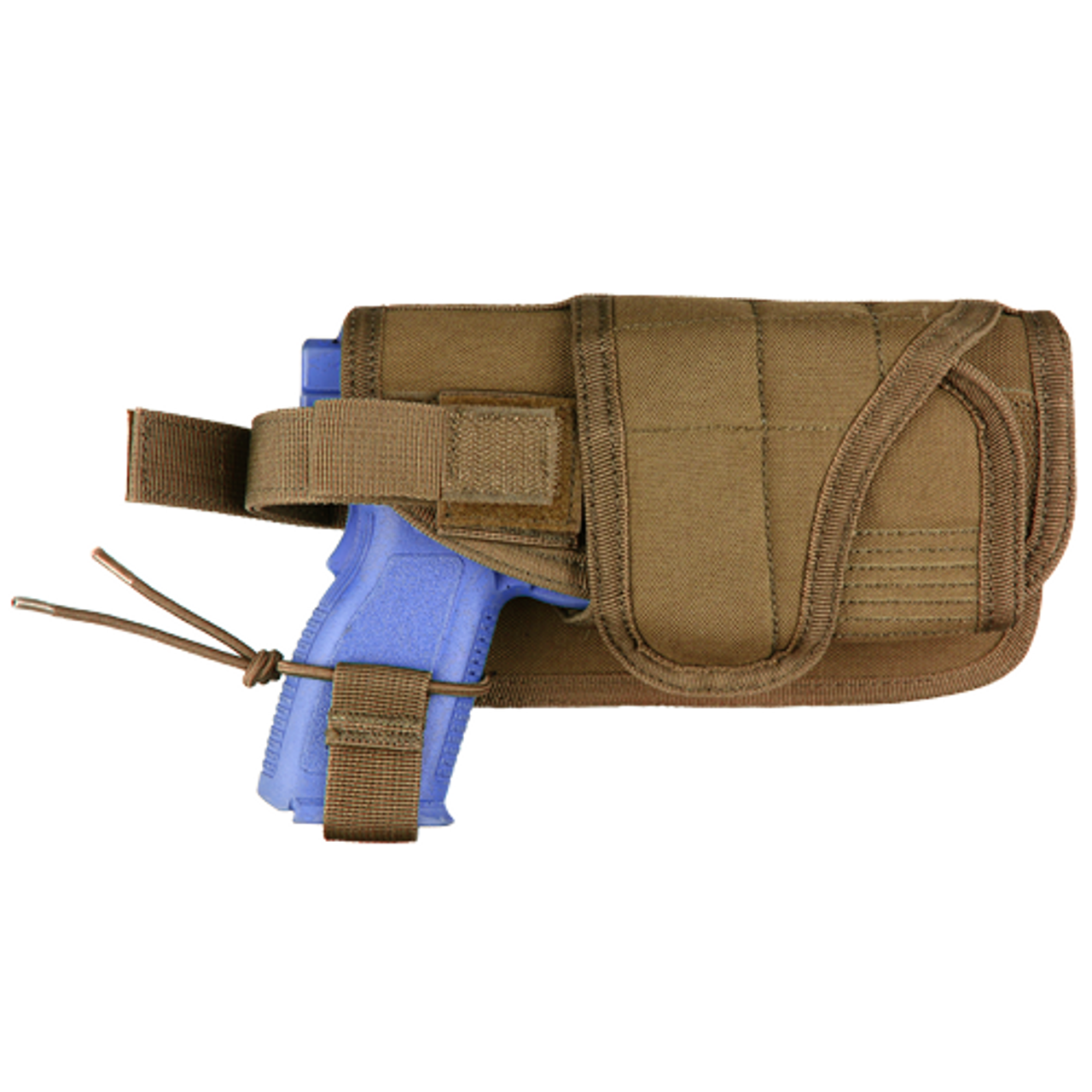 Condor MOLLE Horizontal Tactical Holster in Coyote, featuring adjustable straps, a quick-release buckle, and MOLLE compatibility for secure and versatile pistol carry