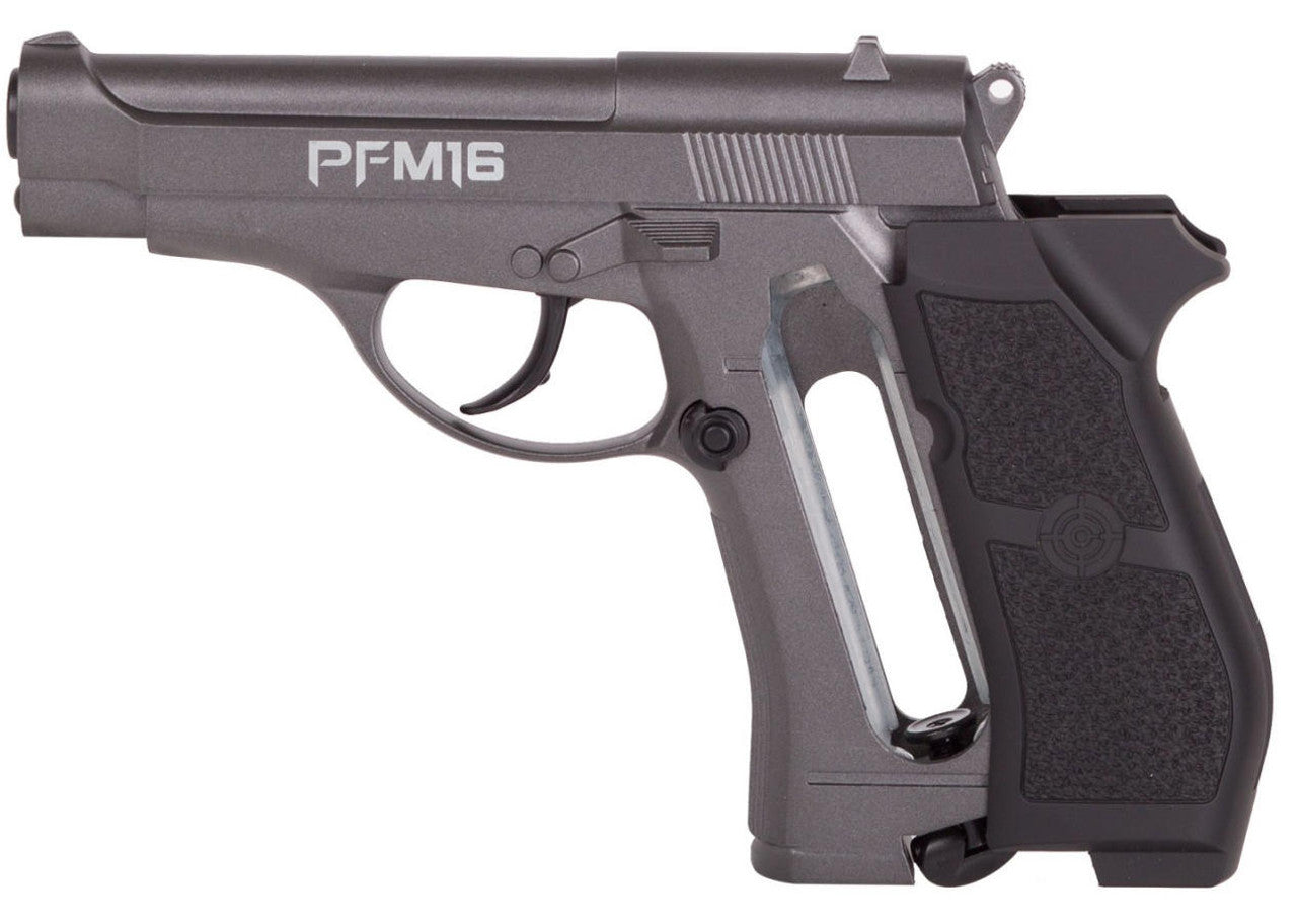 Crosman Full Metal CO2 Powered .177 Cal Airgun in gray and black view of the CO2 compartment