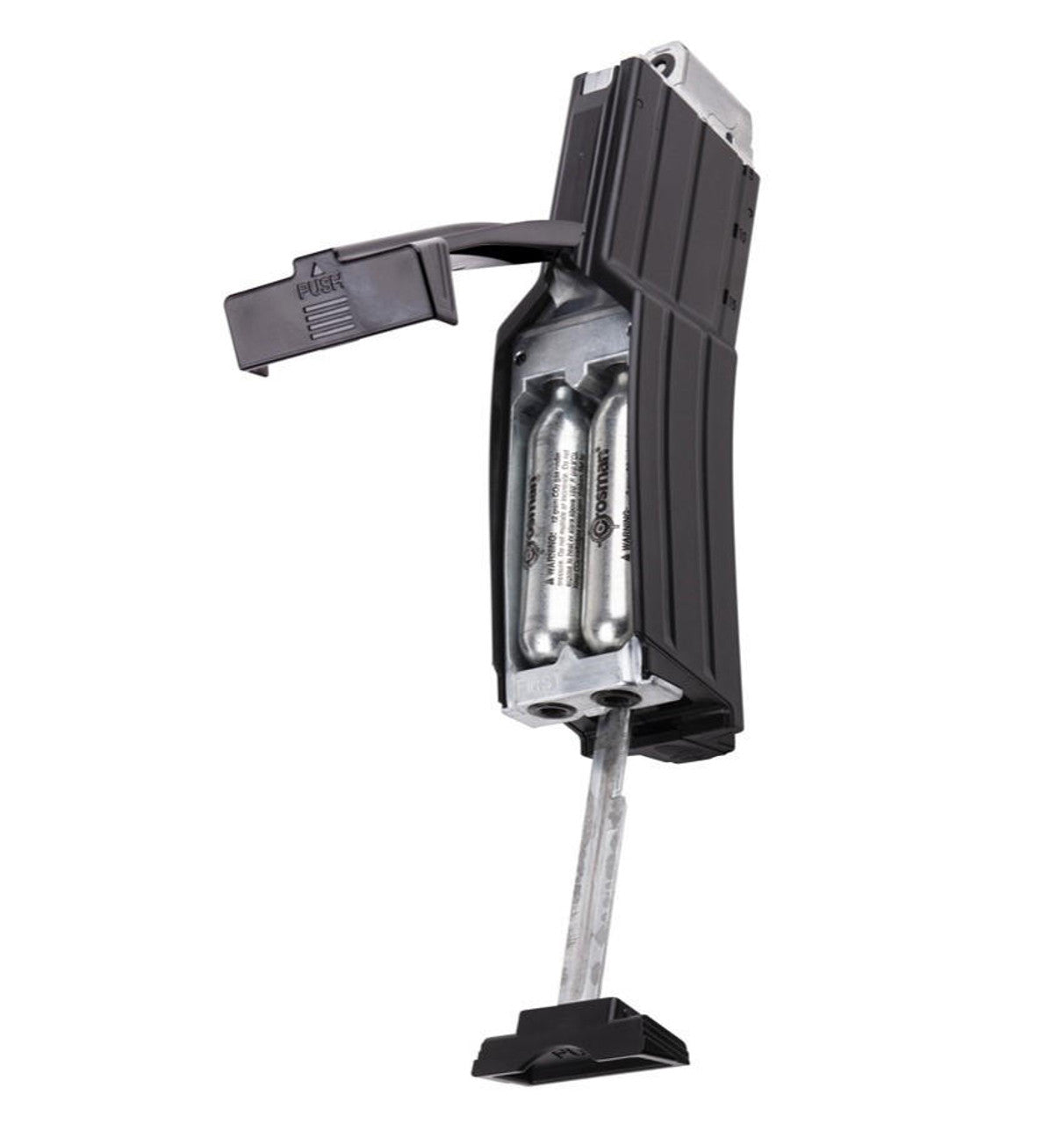 Side profile of Crosman Quick Reloading High-Cap .177 CO₂ 25-round BB Magazine with 2 CO2 cartridges - CO2 cartridges not included with magazine