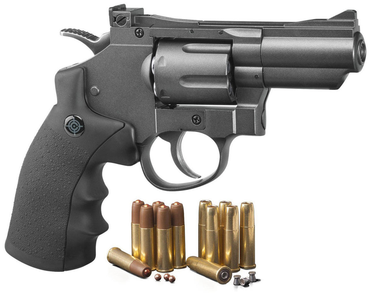 Side view of Crosman SNR357 CO2-powered revolver with 6-shot swing-out cylinder