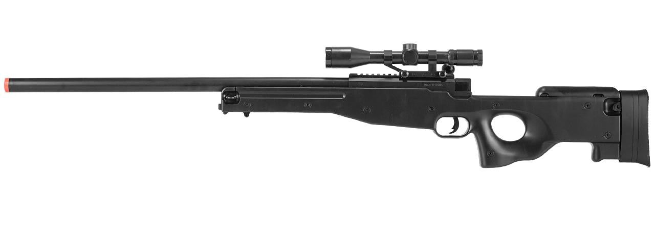 CYMA MK96 bolt action airsoft sniper rifle in black with 3-9x40 scope and textured thumbhole stock