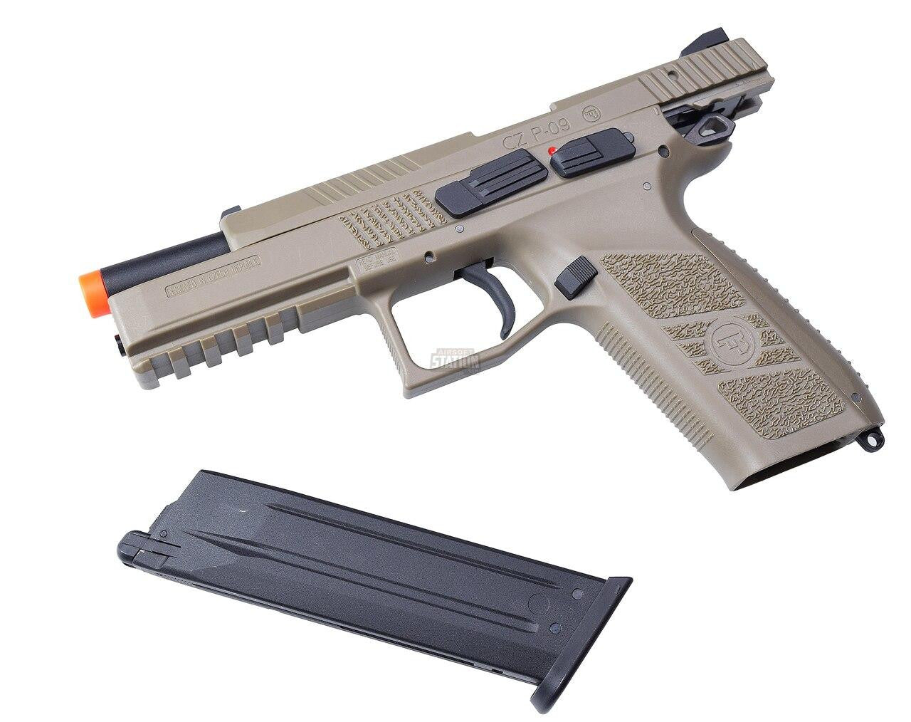 CZ P-09 Gas Blowback Airsoft Pistol - Sportline FDE and Tan With Magazine
