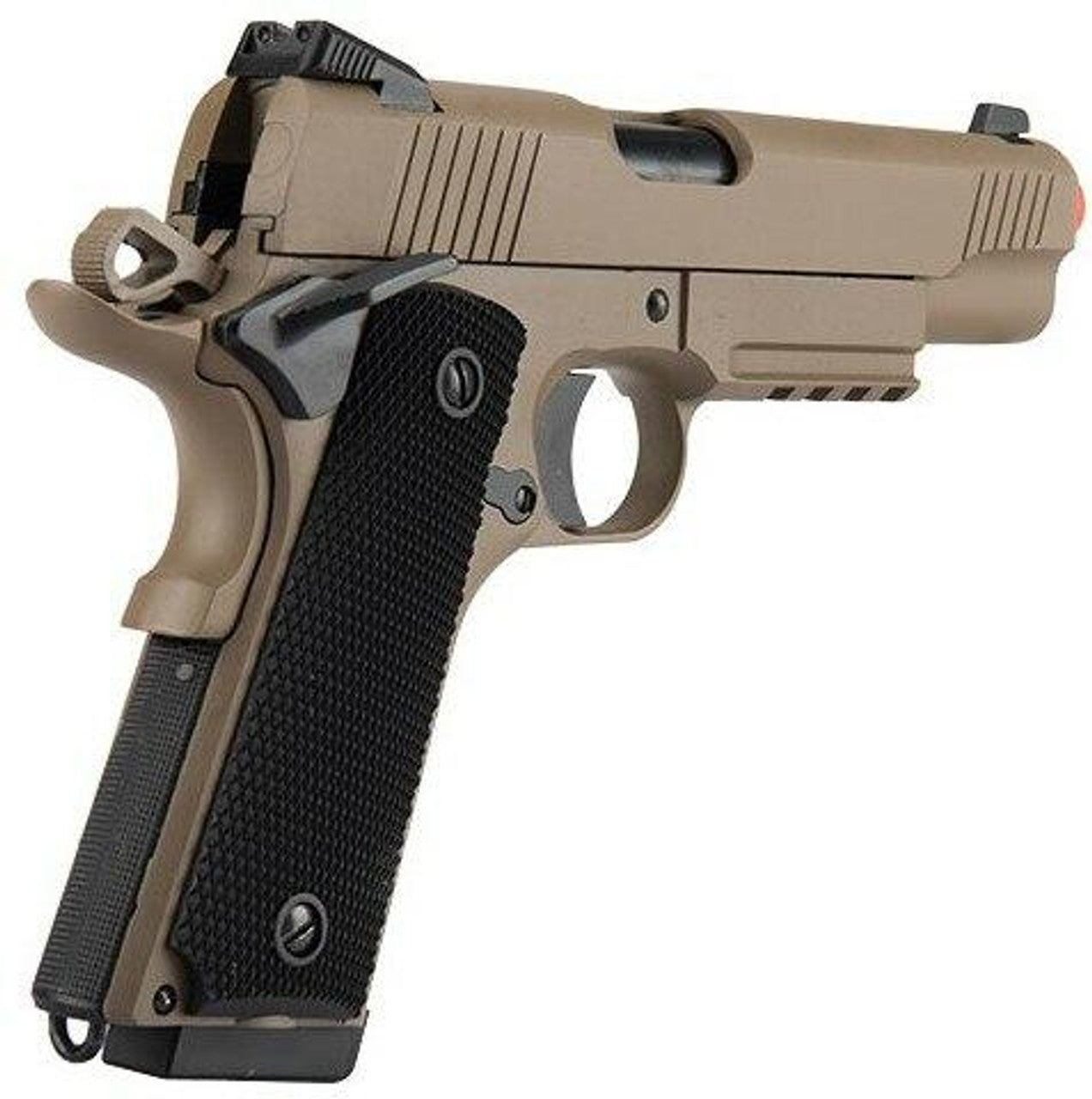 Double Bell CQB Tactical Gas Blowback Airsoft Pistol View of Pistol Grip, Hammer, and Trigger