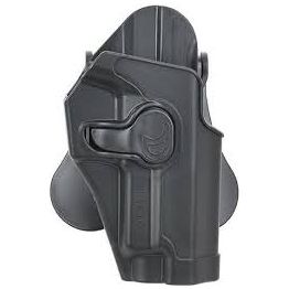 "Black Amomax Gen 2 rigid holster for Sig Sauer pistols, featuring durable polymer construction, adjustable 360-degree rotation, and secure locking retention for versatile and reliable carry.