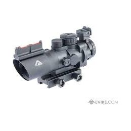 AIM Sports Tactical Railed 4x32 ACOG Style Scope, Blue/Green/Red Mil-Dot Reticle, Fiber Optic Backup Sights