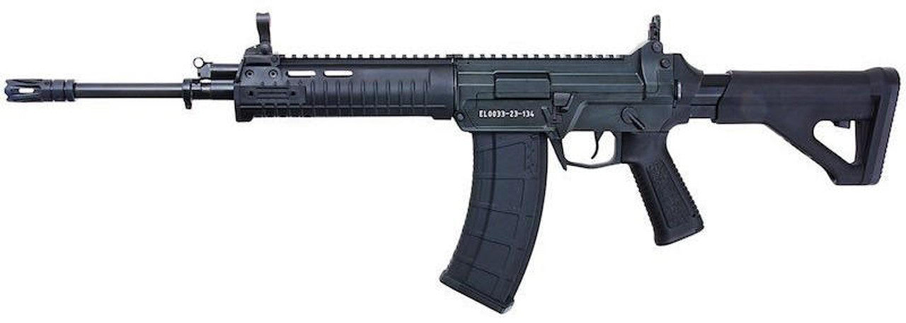 "E&L ELT191 DPS Dual Powered System HPA/CO2 GBBR 10 Years Anniversary Limited Edition Airsoft Rifle, black with full-metal construction and dual power options.