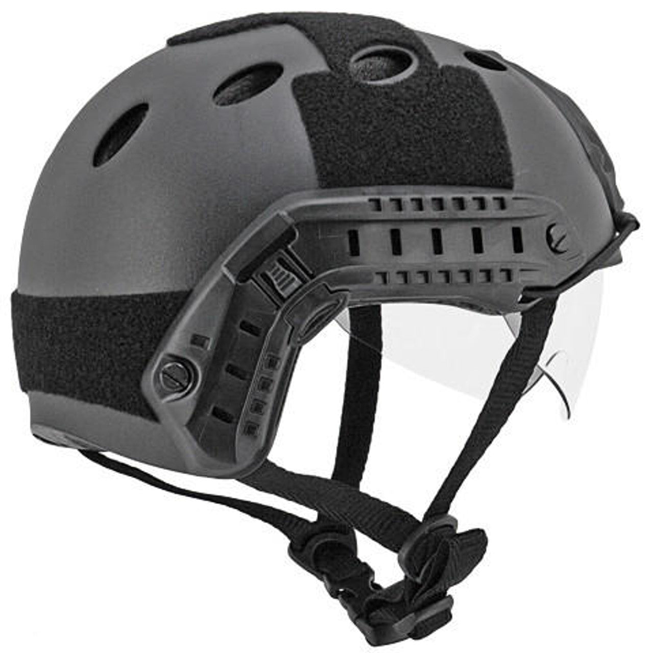 Emersongear PJ Type Basic Helmet with Visor in Black – Side view showcasing lightweight, durable construction and adjustable fit