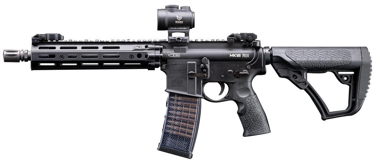 EMG CYMA CGS Daniel Defense DDM4 MK18 RIII GBB Airsoft Rifle, Black - Front View