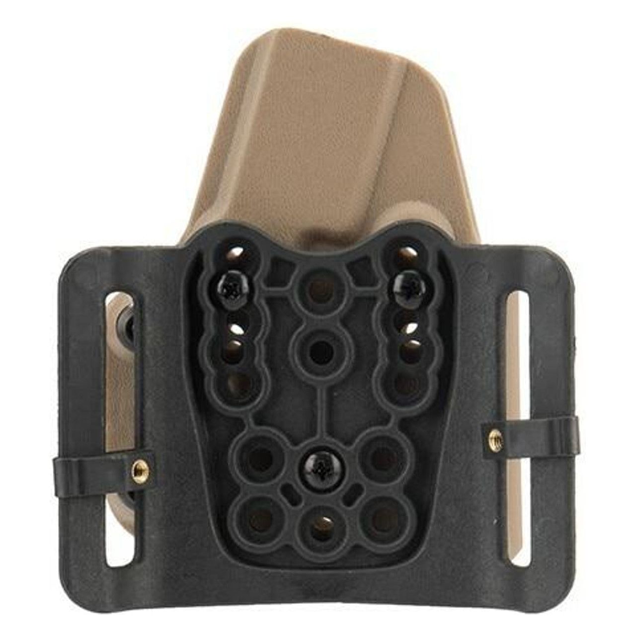 G-Force Kydex Magazine Hardshell M4 Pouch in Tan, designed to securely hold an M4 magazine, featuring durable hardshell construction and MOLLE compatibility. back side view