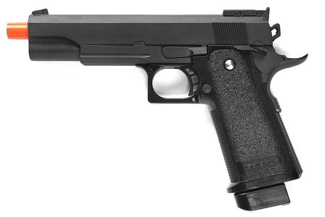 Galaxy G6 Full Metal 1911 Style Airsoft Pistol in black finish, side view