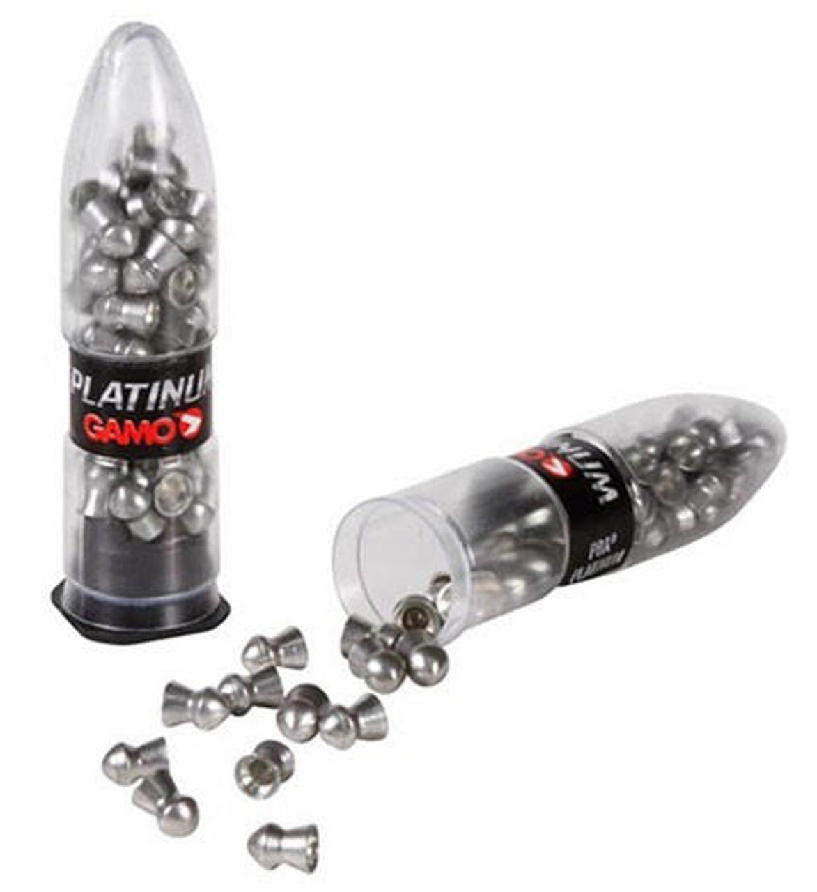 100 count silver alloy PBA airgun pellets in screw-top tin