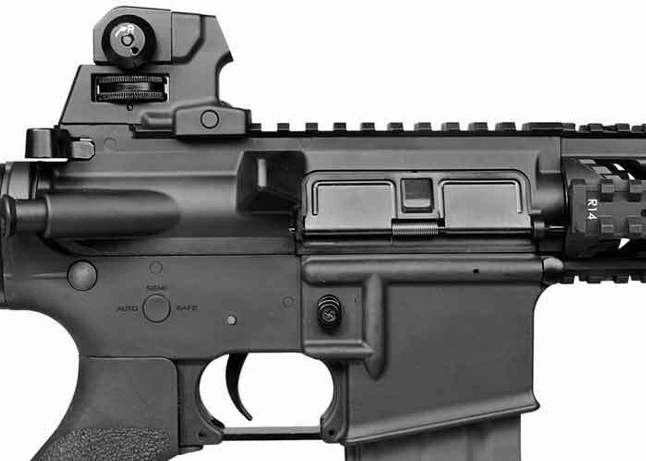 G&G CM16 Raider Short Combat Machine Airsoft AEG Rifle Rear View, Safety Switch and Trigger