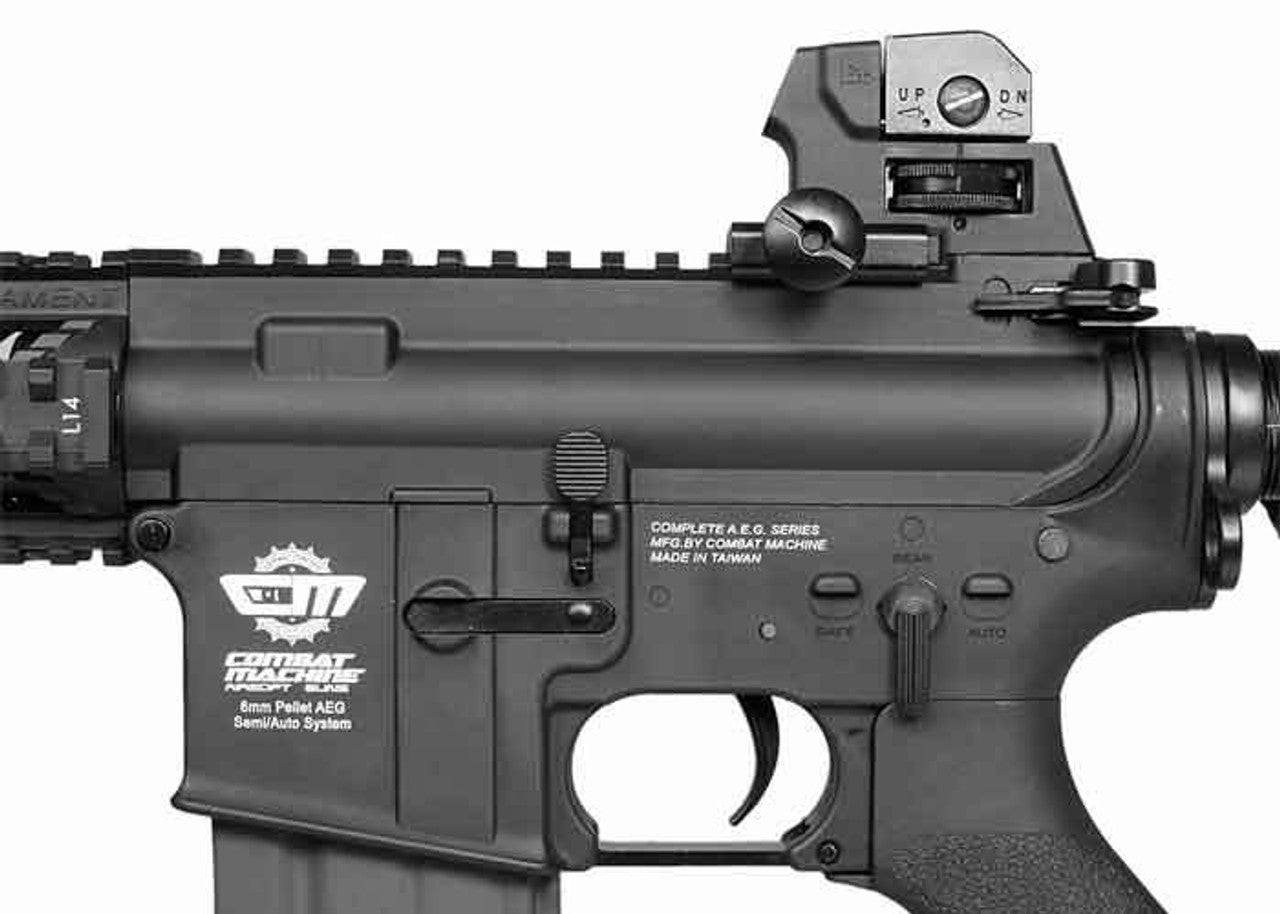 G&G CM16 Raider Short Combat Machine Airsoft AEG Rifle Right Side View of Magazine Release Firing Mode Switch and Trigger