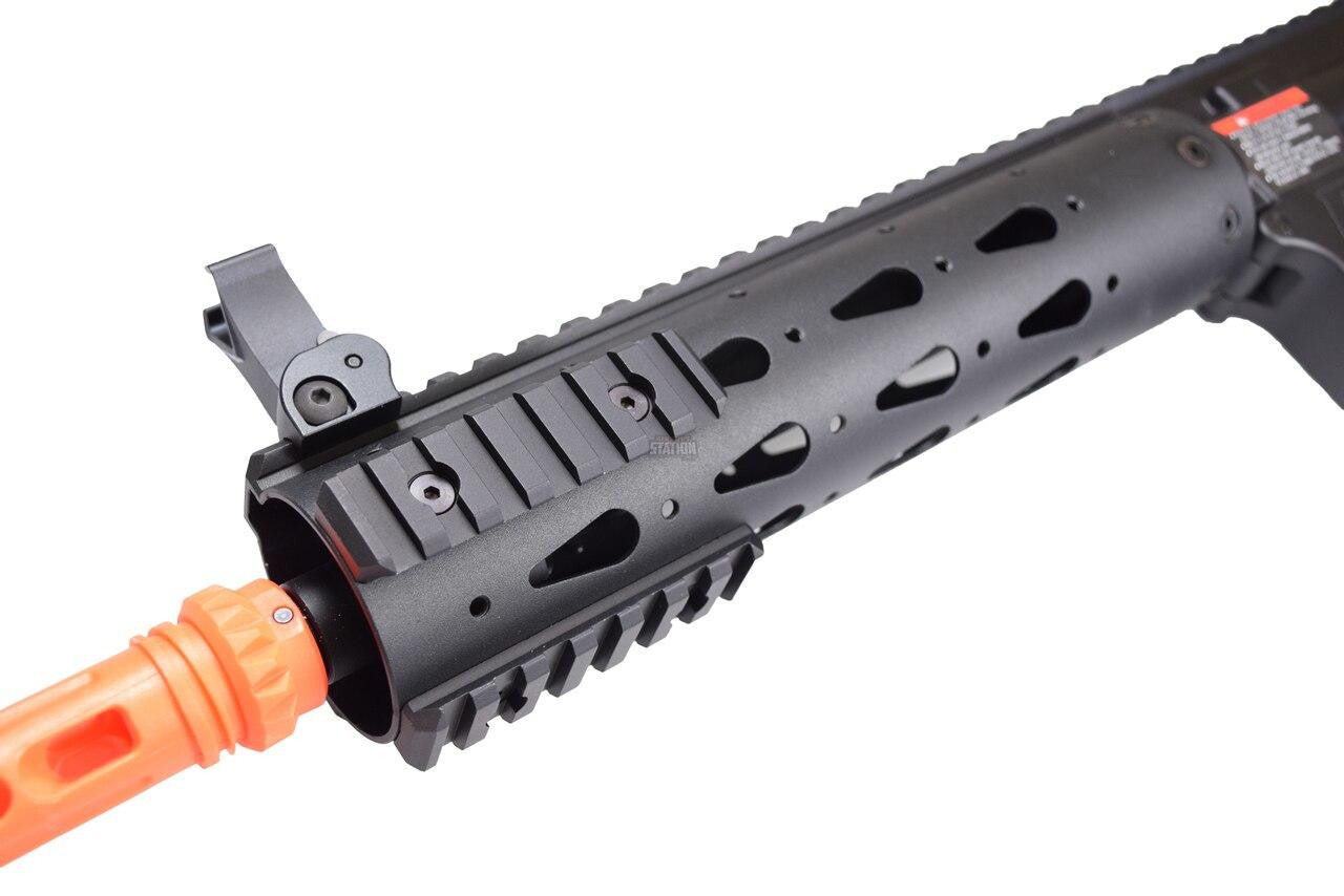 G&G GC16 Combat Machine FFR 9" AEG muzzle and front sight view