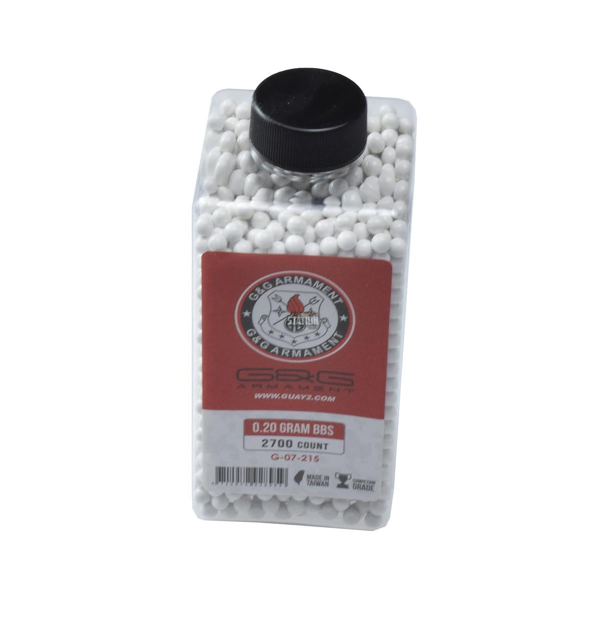 G&G 0.20g Airsoft BBs, 2700 rounds, white bottle, high-precision airsoft ammo, available at Gray Dragon Airsoft.