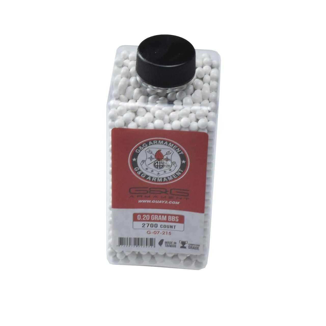 G&G 0.20g Airsoft BBs, 2700 rounds, white bottle, high-precision airsoft ammo, available at Gray Dragon Airsoft.