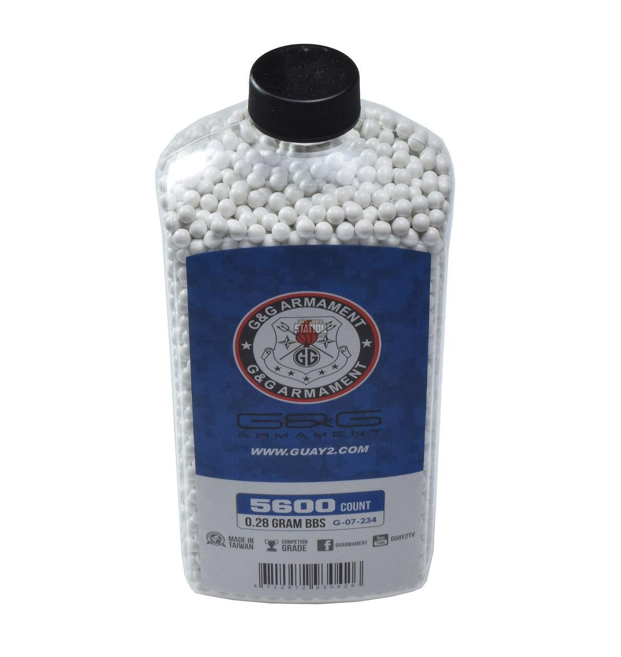 G&G Perfect BBs, 0.28g, 5600 count biodegradable airsoft BB bottle in white