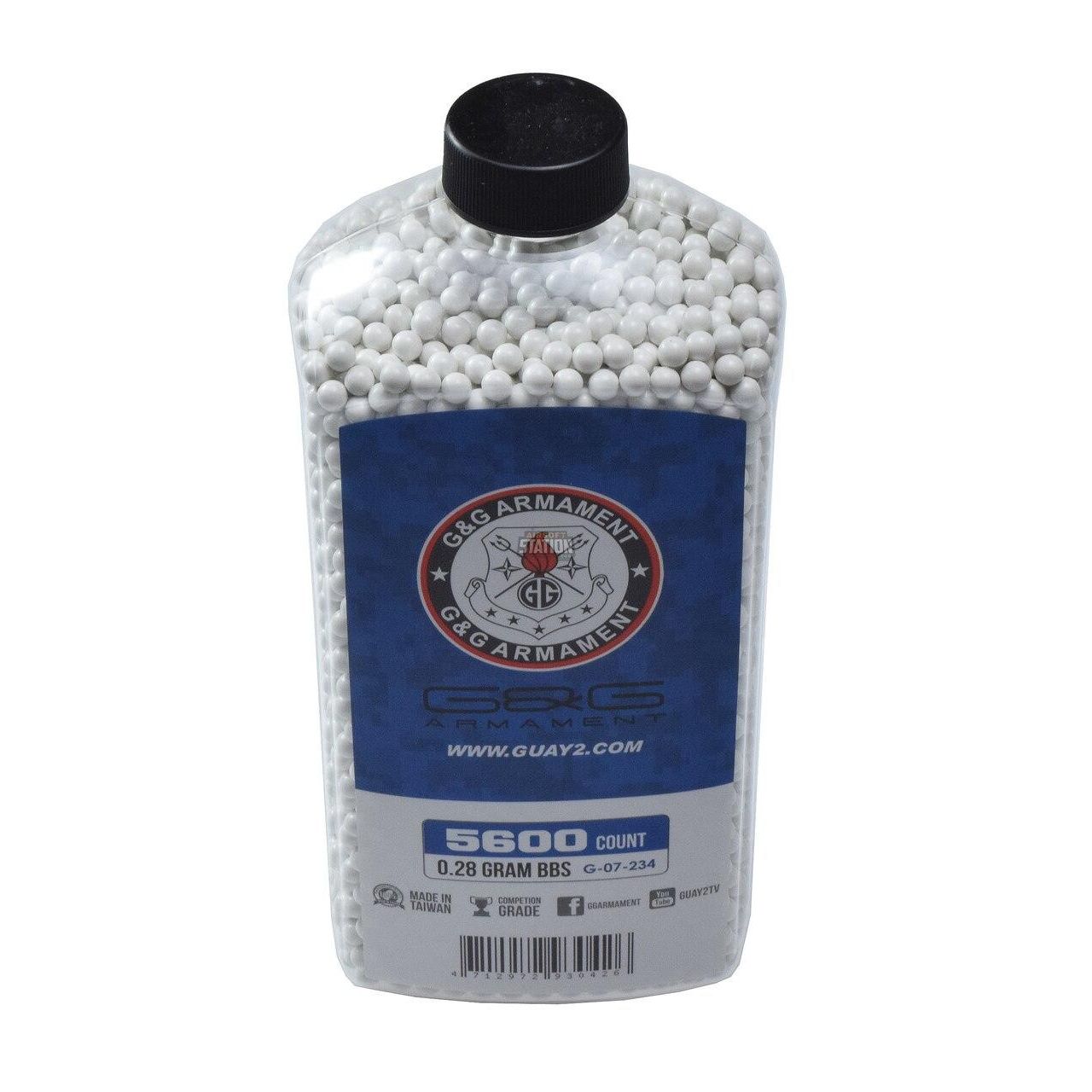 G&G Perfect BBs, 0.28g, 5600 count biodegradable airsoft BB bottle in white
