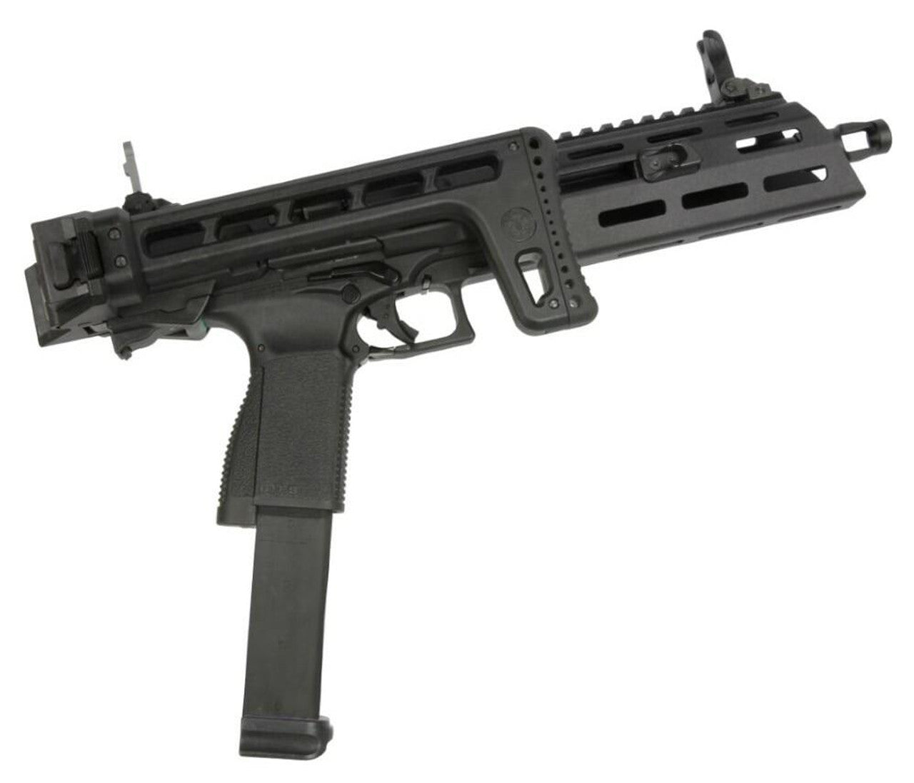 Left side view of G&G SMC 9 GBB Airsoft SMG with folded stock