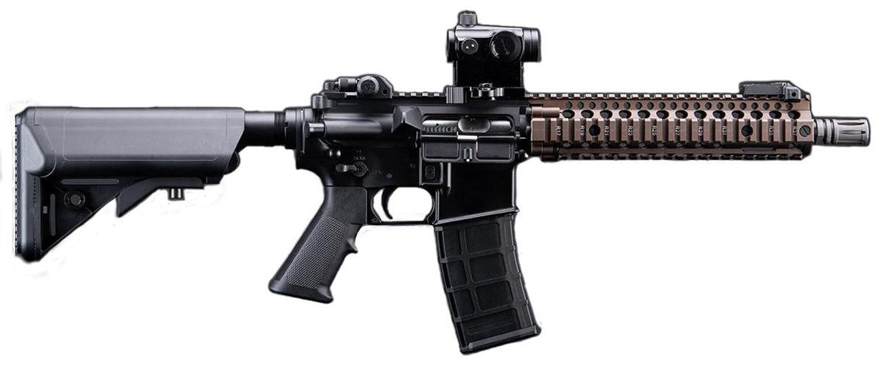 Side view showing the M-LOK handguard and front barrel of the Golden Eagle MK18